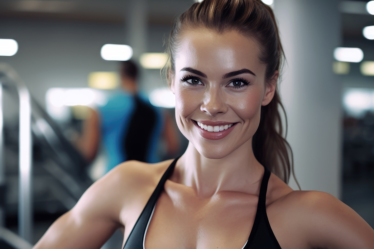 Portrait of cheerful fit looking young woman at gym