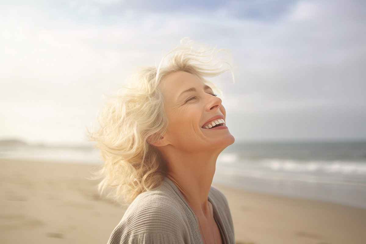 Mature senior woman on beach coast