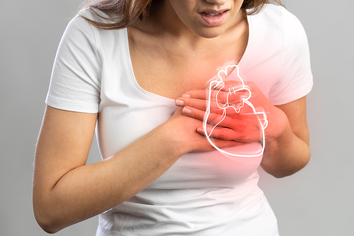 Woman having chest pain
