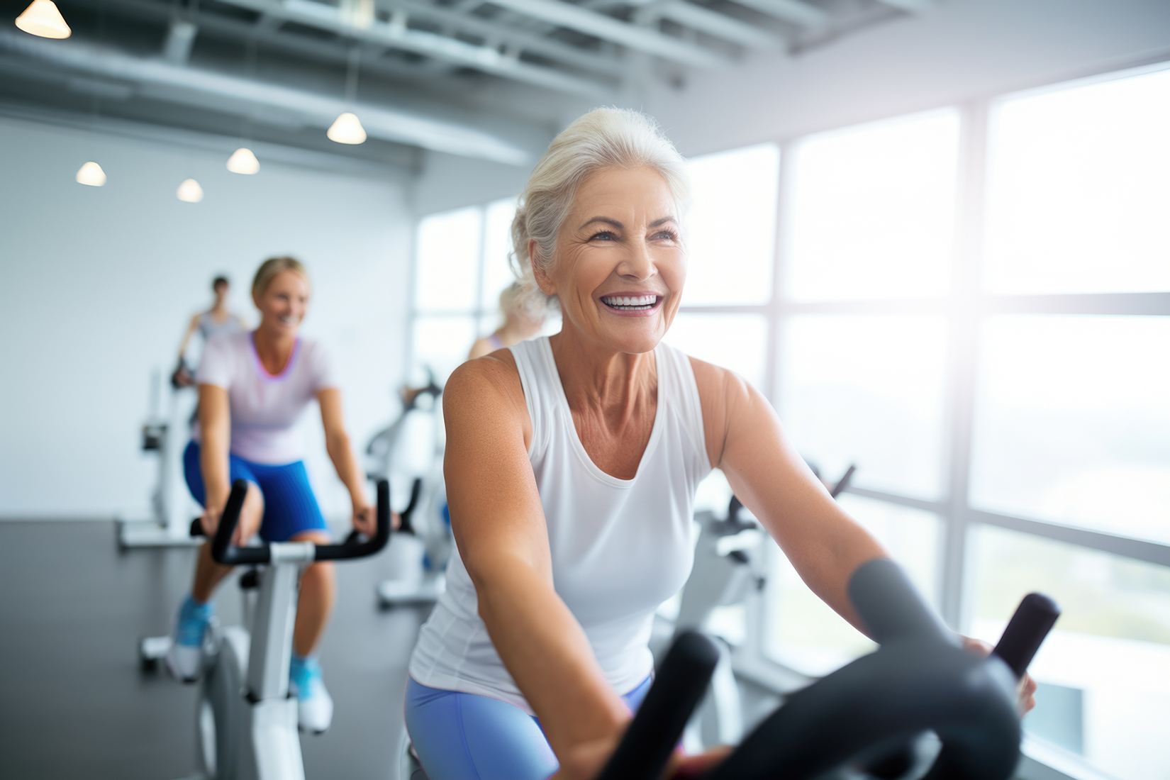 Healthy older woman exercising in the weight loss program